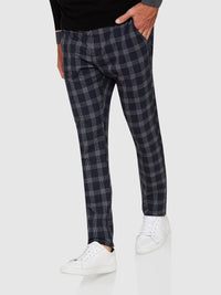 BARNEY CHECKED CROP TROUSERS NAVY