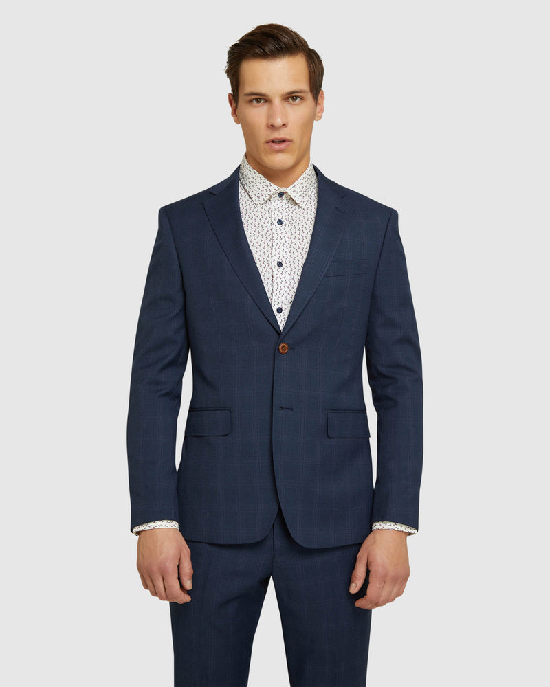 BYRON ECO CHECKED SUIT JACKET NAVY CHECK