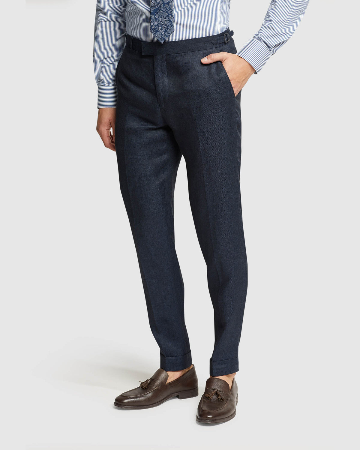 FOLDED CUFF LINEN TROUSERS MENS TROUSERS