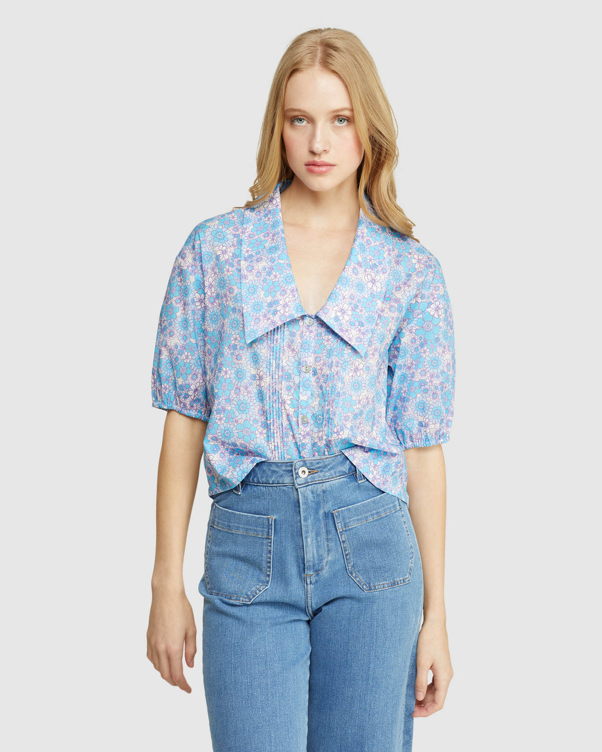RALEIGH COTTON RETRO FLORAL TOP WOMENS TOPS